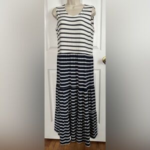 Lands' End Navy and White Striped Sleeveless Maxi Dress